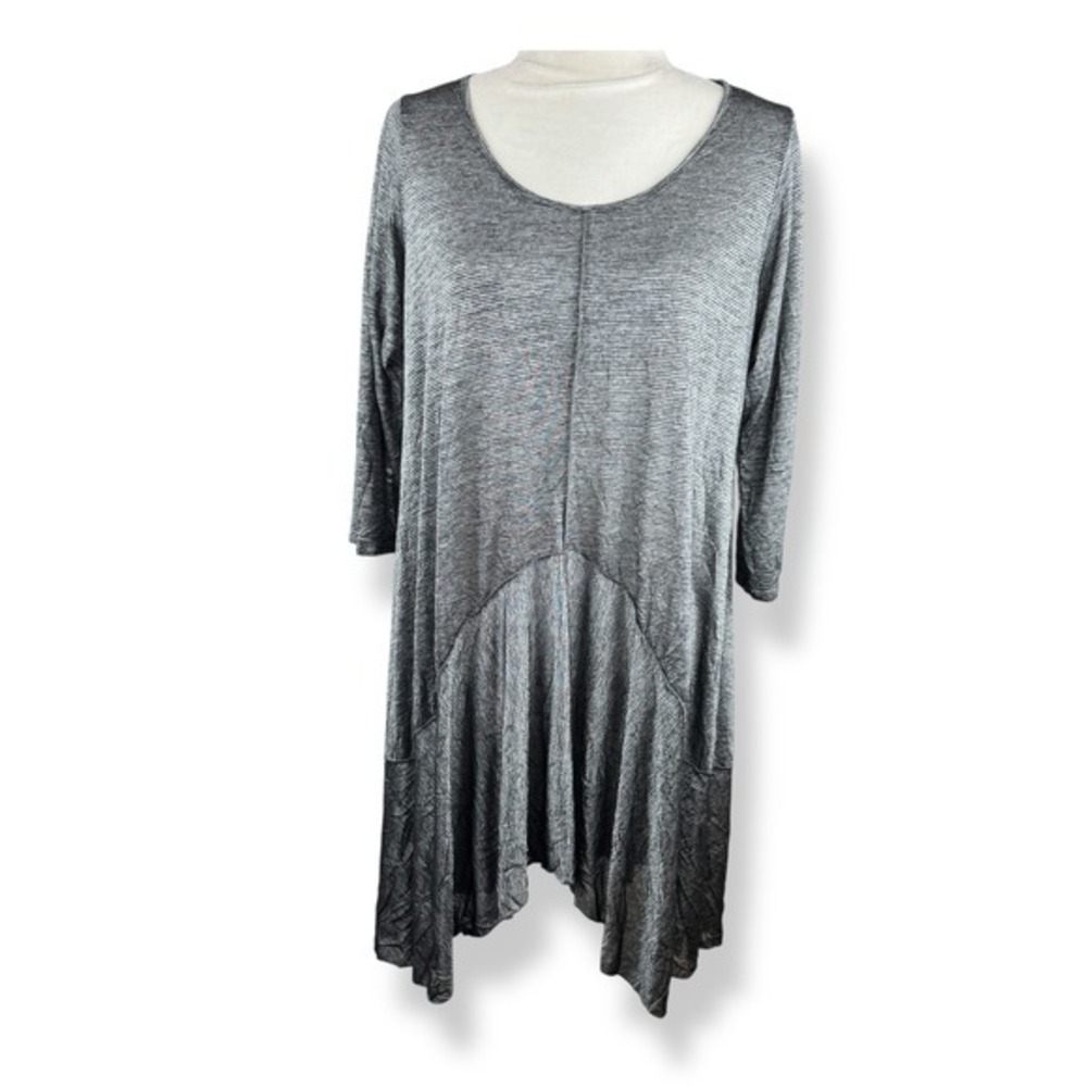 Comfy USA Tunic Dress Size Small Gray Minimalist Lagenlook Asymmetrical USA Made